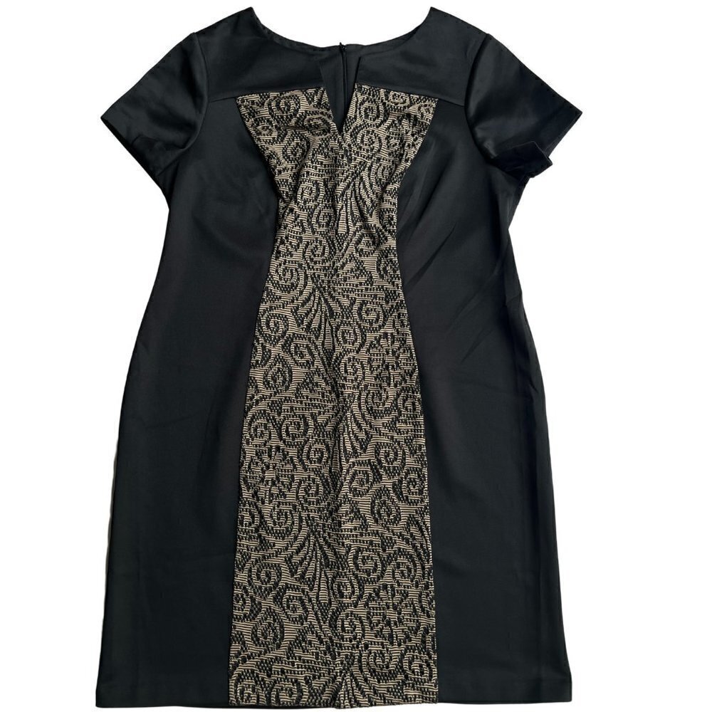 Connected Apparel Black Dress with Cream Pattern